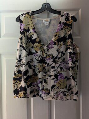 Talbots Silk Blend Floral Sleeveless Shell Top Stretch Knit 1X